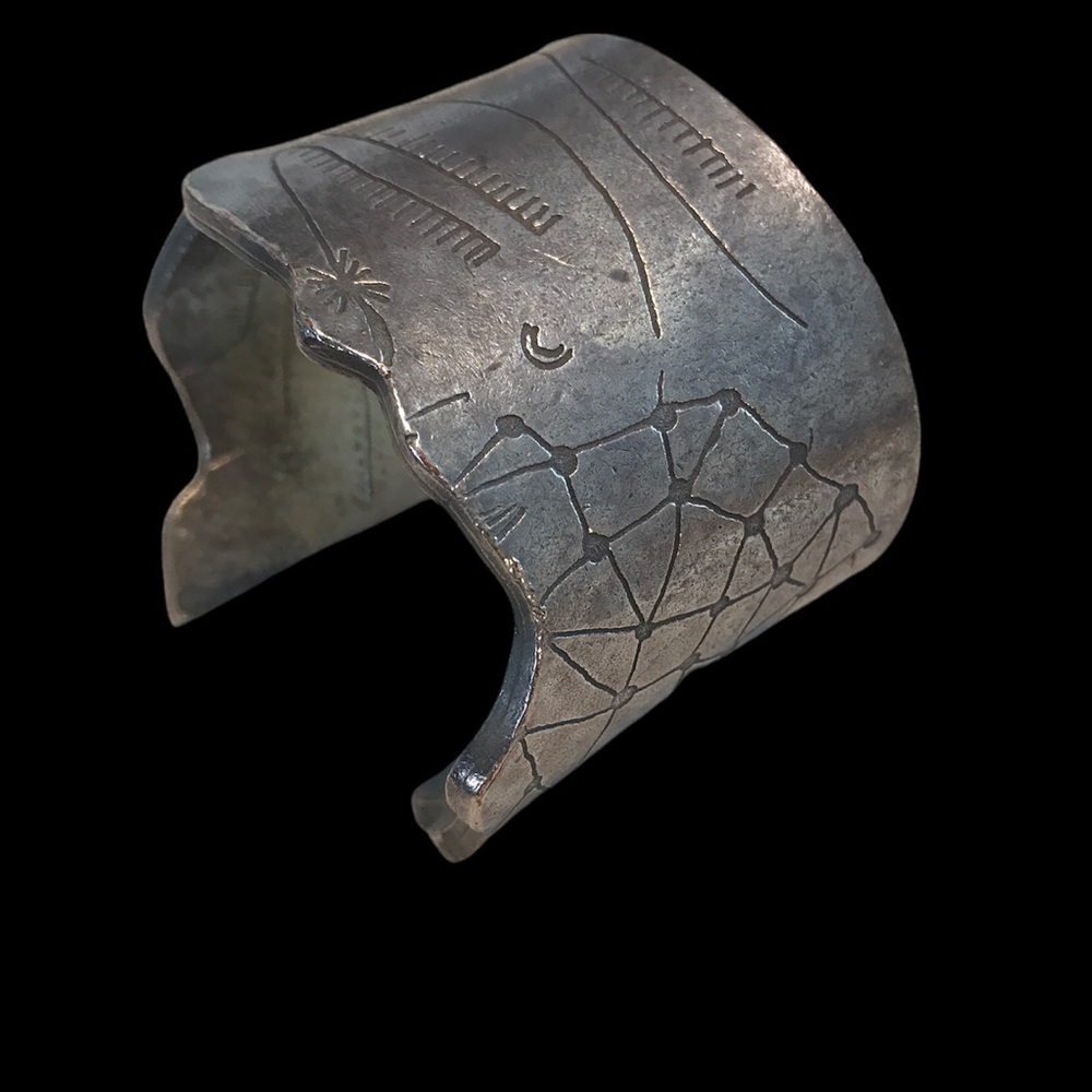 Rustic Steel Vintage Oxidized textured cuff bracelet